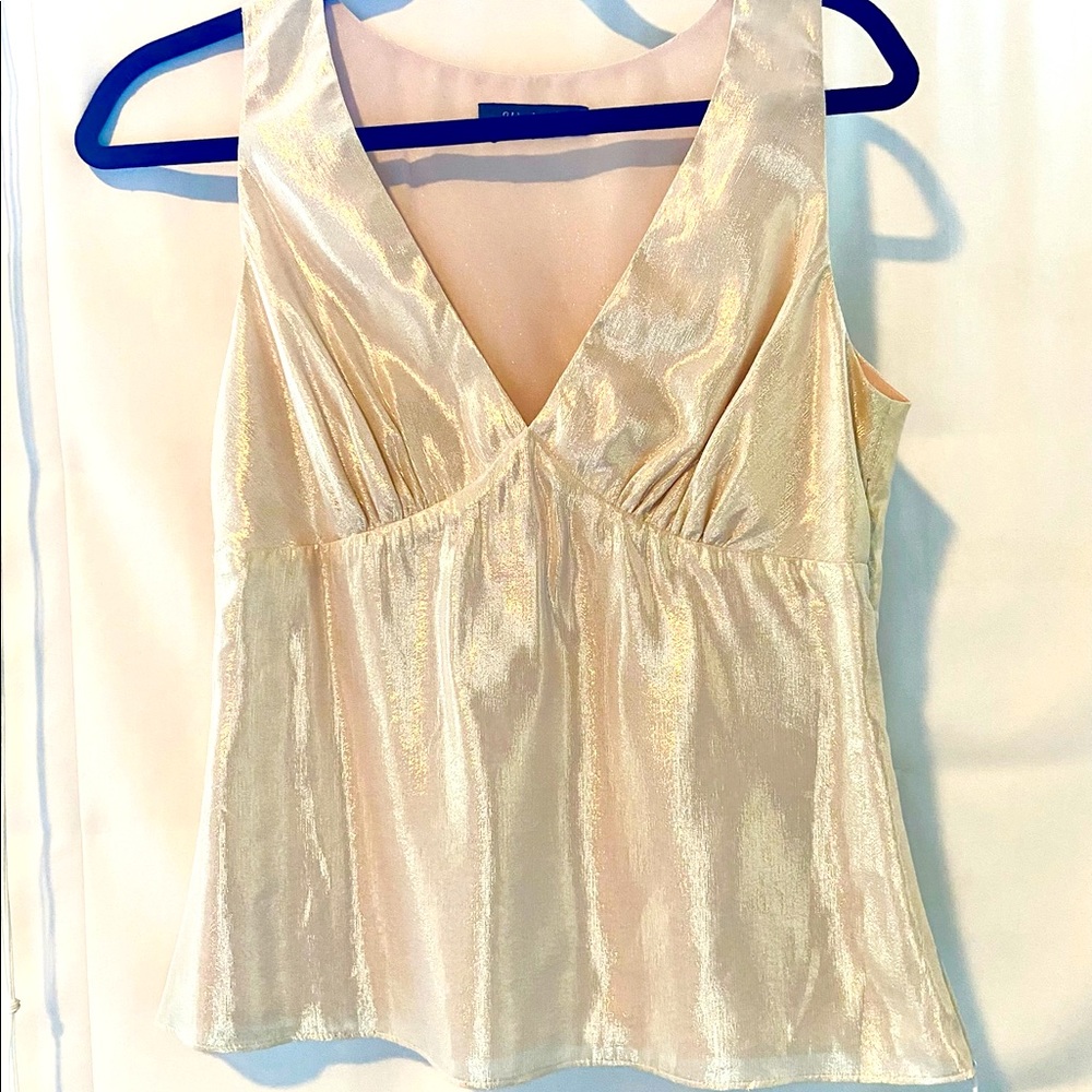 NWOT Beautiful gold shimmery drapery fabric camisole - fitted top w a-line body.